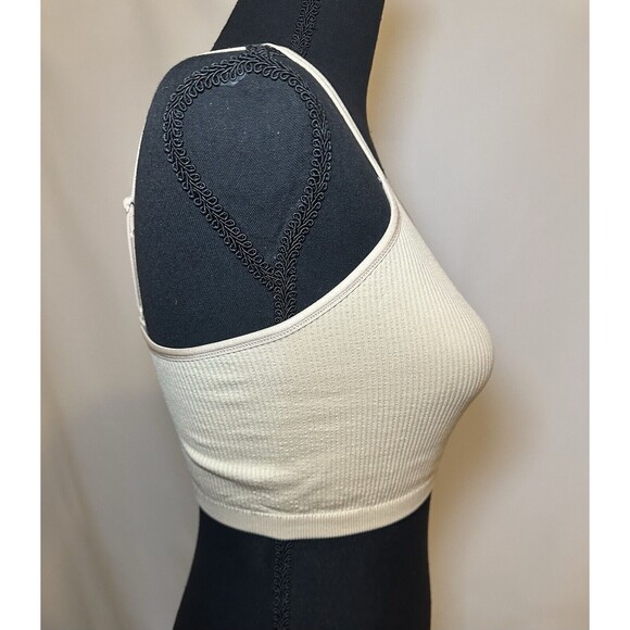 Aerie Seamless Ribbed One Shoulder Shelf Bra Bralette Crop Top Beige SMALL NWT - Picture 4 of 8